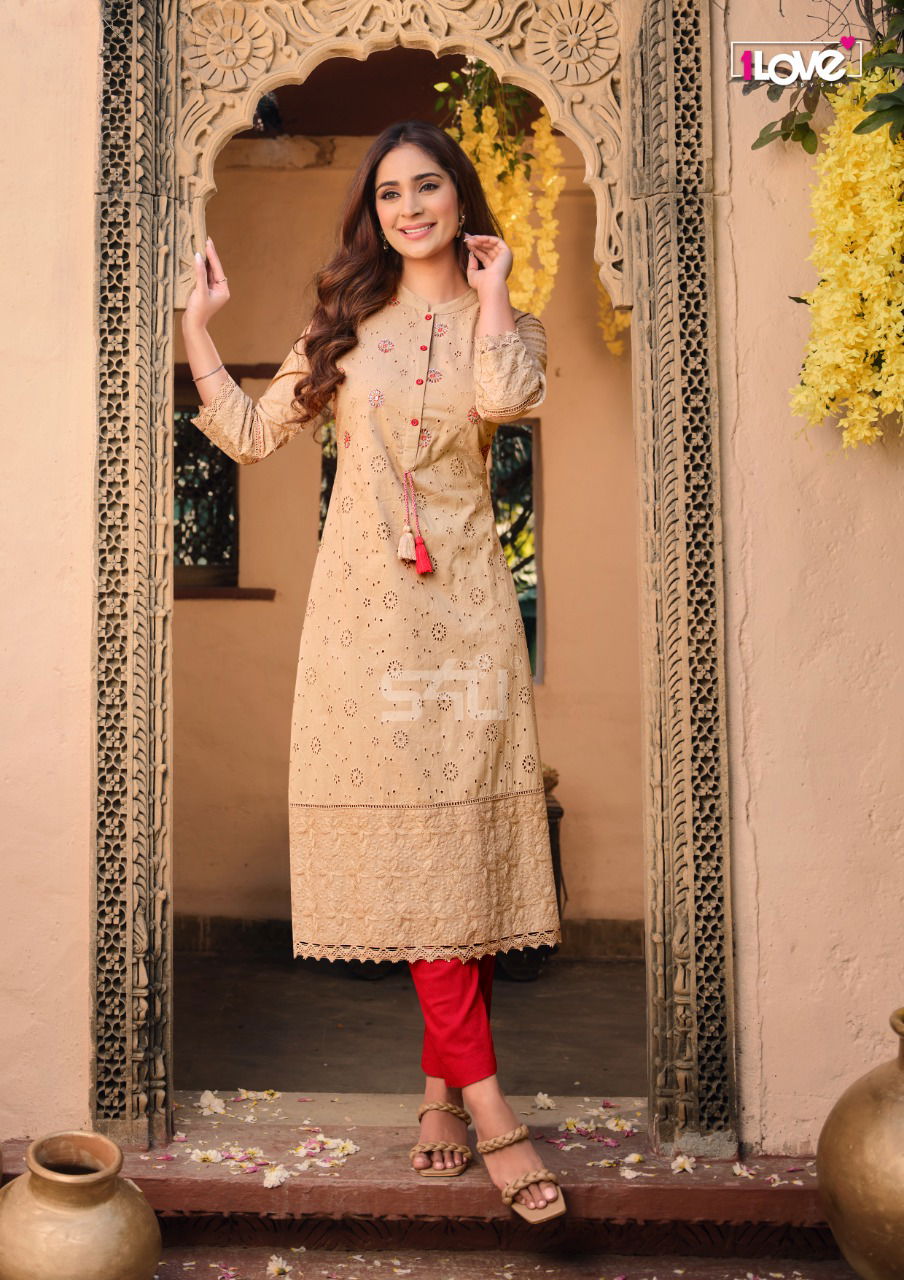 1 love Schiffli Fancy Designer Party Wear Latest Kurti Collection